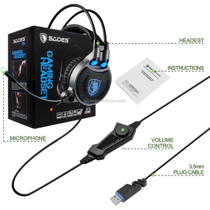 SADES R1 USB 7.1 + Vibration Surround Gaming Headset With Microphone | In-Line Control With 3 Different Light Modes | PC/Mac/Laptop Supported - Image 3