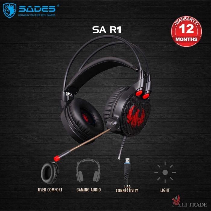 SADES R1 USB 7.1 + Vibration Surround Gaming Headset With Microphone | In-Line Control With 3 Different Light Modes | PC/Mac/Laptop Supported - Image 2