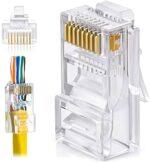 RJ45 Cat6 Pass-Through Connectors — 8P8C Ethernet Crimp Plugs for Cat5 & Cat6 LAN Cables (Pack of 10/50/100) - Image 2