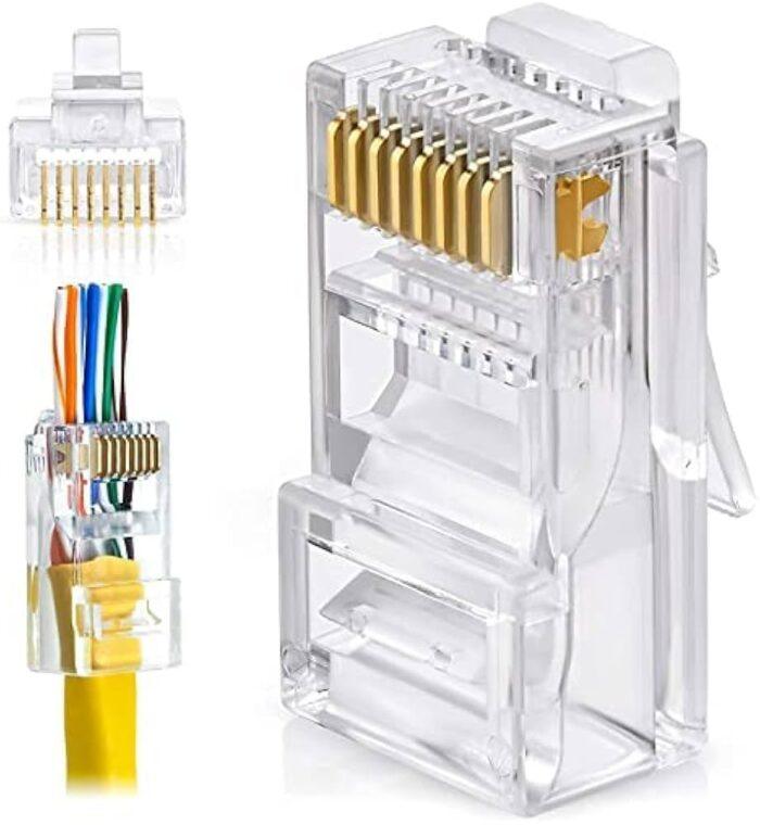 RJ45 Cat6 Pass-Through Connectors — 8P8C Ethernet Crimp Plugs for Cat5 & Cat6 LAN Cables (Pack of 10/50/100) - Image 2