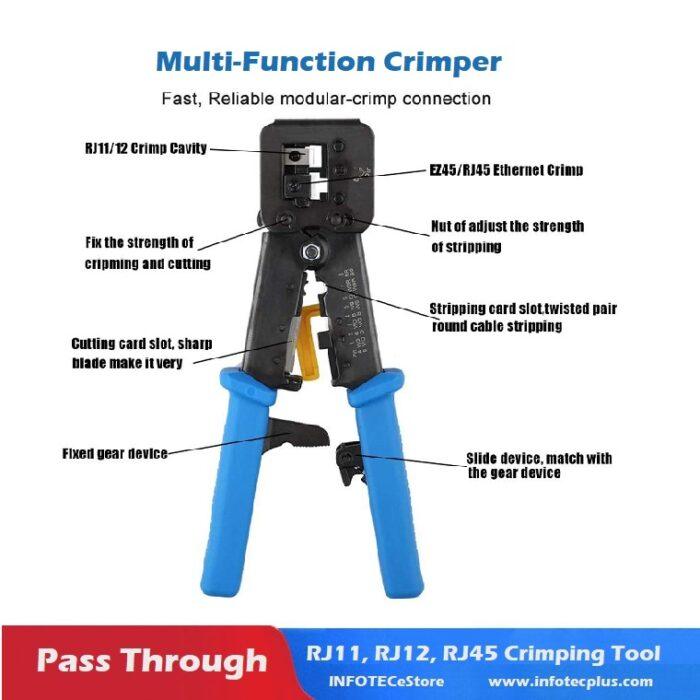 Professional Pass Through RJ11, RJ12, RJ45 Crimping Tool for CAT5e, CAT6 - Image 3