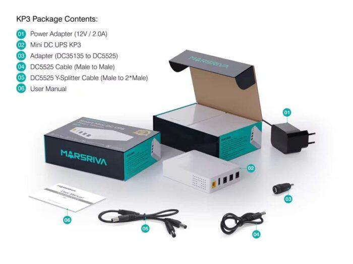MARSRIVA KP3 10000mAh Smart Mini DC UPS 12V to 5V USB and 5V 9V 12V Router Power Bank - Image 2