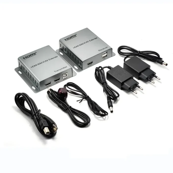 HDMI 60M KVM Extender Over Cat5e/6 – 1080P & 4K USB HDMI Extender with HDMI Loop, Mouse & Keyboard Support - Image 2