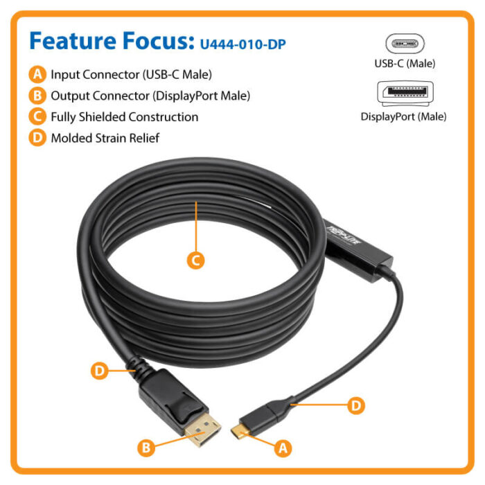 USB-C to DisplayPort Cable — USB 3.1 Type-C to DP 4K Video Adapter Cable for Laptop, MacBook & Monitor - Image 2