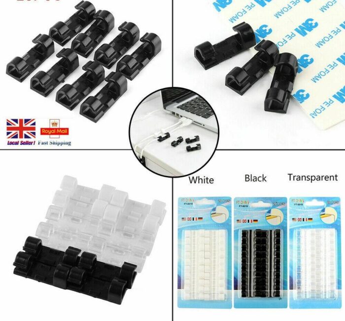 Pack of 16 Self-Adhesive Cable Clips – Wire Holder & Cord Organizer for Desk, Wall, Office Use (FT-8018)" - Image 2
