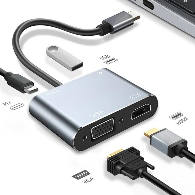 Type C to 4 In 1 Usb C Adapter Type-c To HDMI, VGA USB3.0 Audio Video Adapter - Image 2