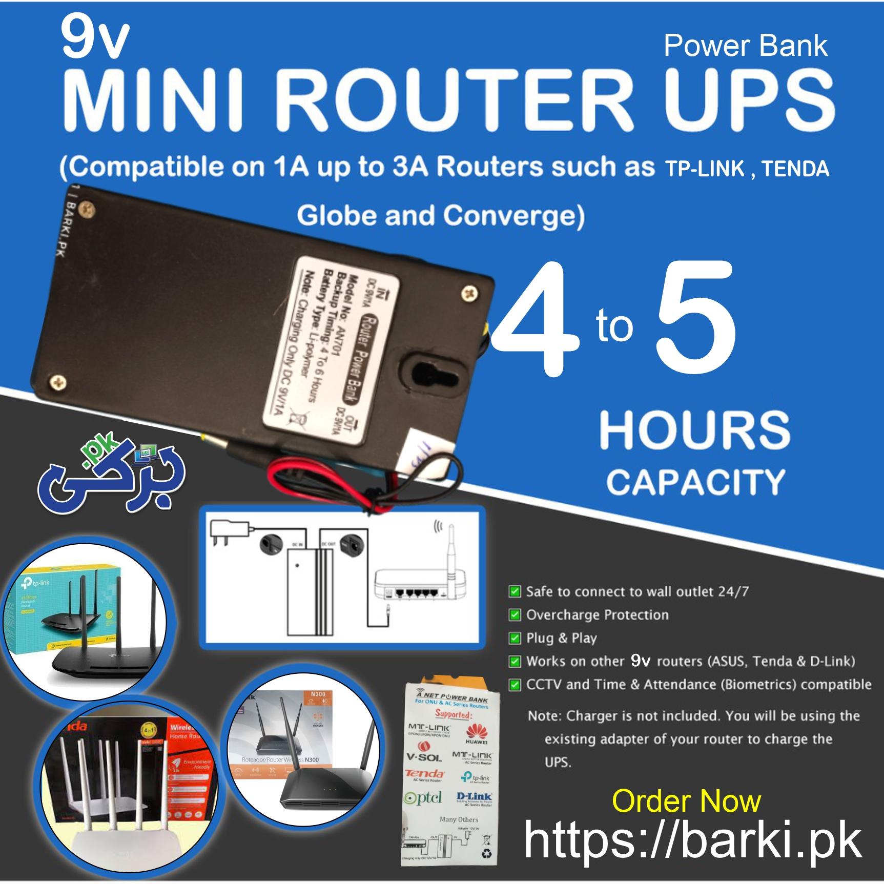 12-v-router-power-bank.jpg 9v Router Power Bank Li Polymer Battery Support All 9v Routers Slim Design WIFI Router Power Bank Auto Cut off Technology - Image 1