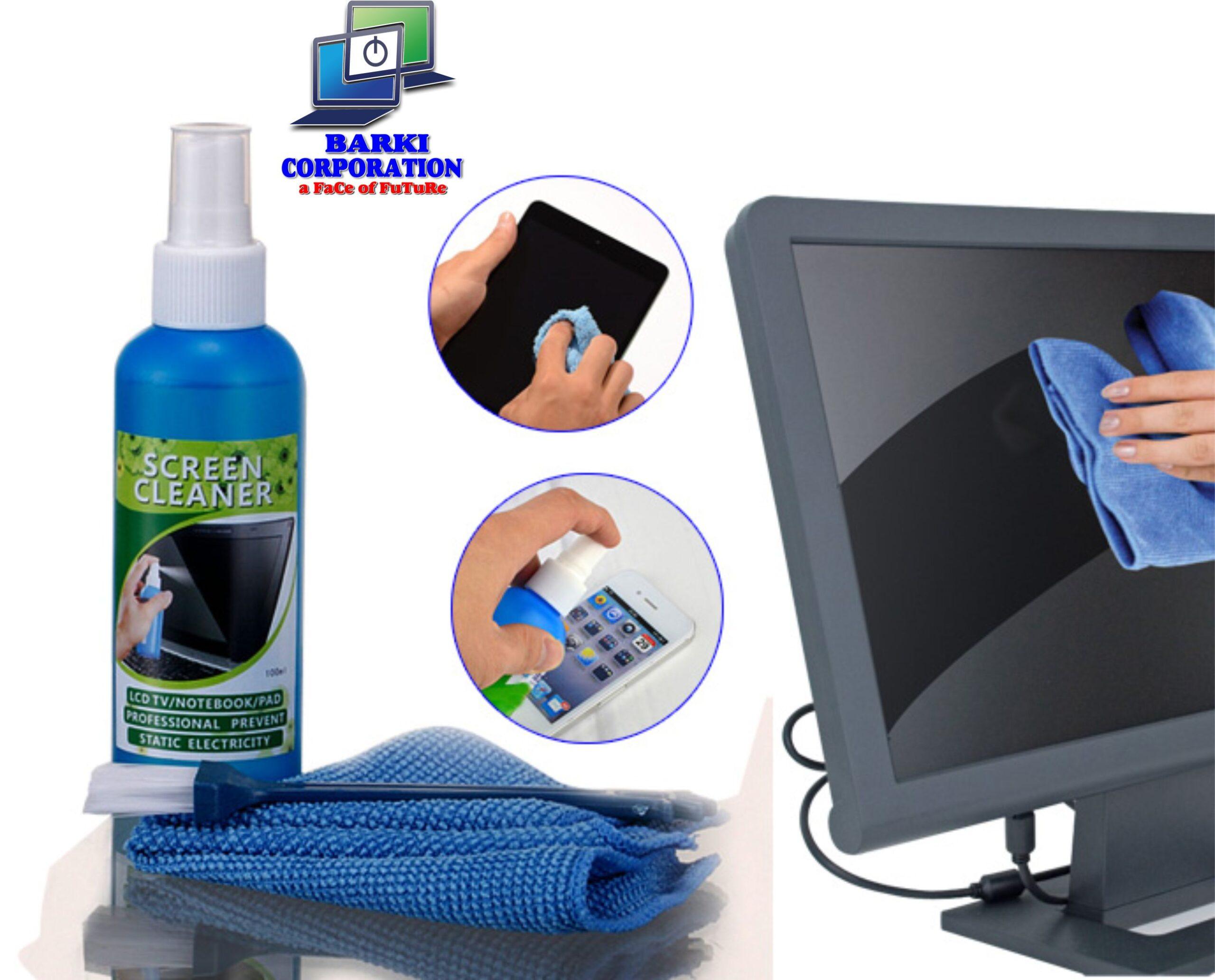 cleaning-1-scaled-1.jpg Pack Of 3 Brush, Cloth And Screen Cleaner Liquid For Lcd Led Tv Displays Laptop Camera Mobile And DSLR Lens - Image 1